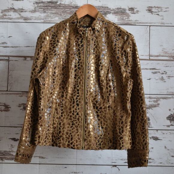 LARK LANE Women's Animal Print Faux Leather Jacket Size 12 - Picture 1 of 6